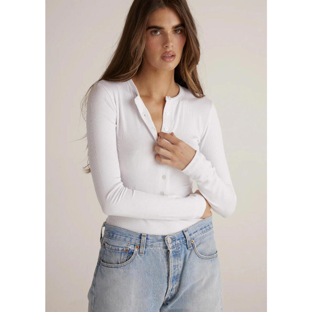CLYQUE Annie ribbed Bodysuit Long Sleeve white size S NWT $90 msrp